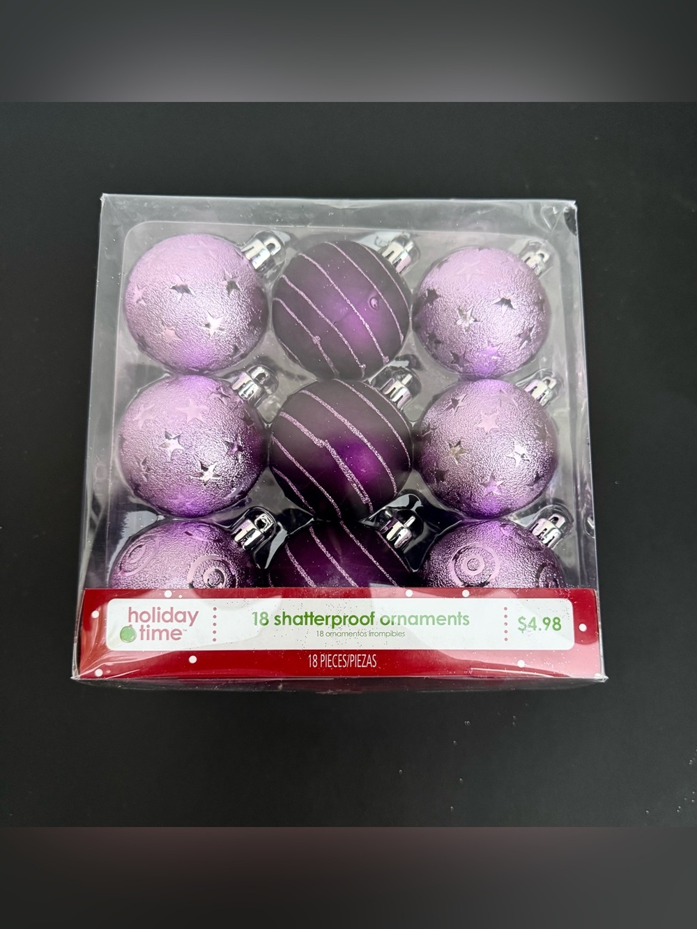Holiday Time Purple Assorted Finish Shatterproof Ornaments - 18pc